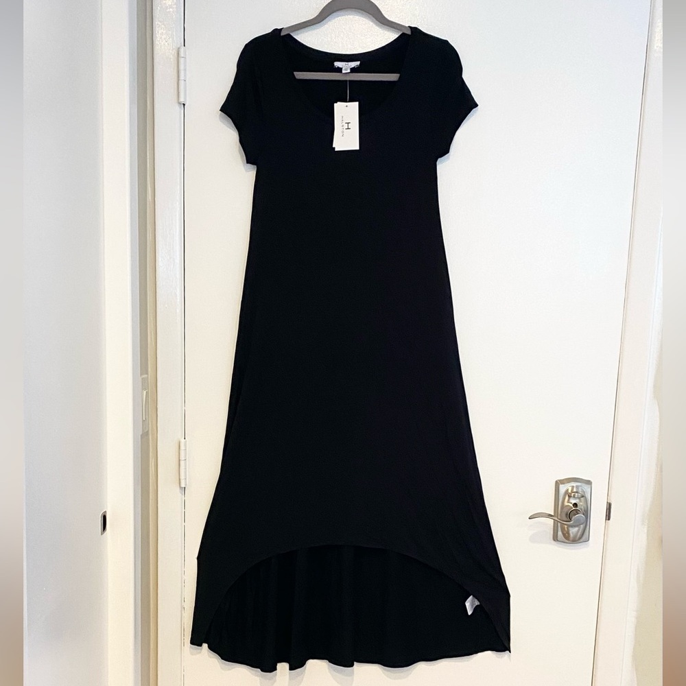 Halston Hi Lo Full Length Dress Black Sz L NWT